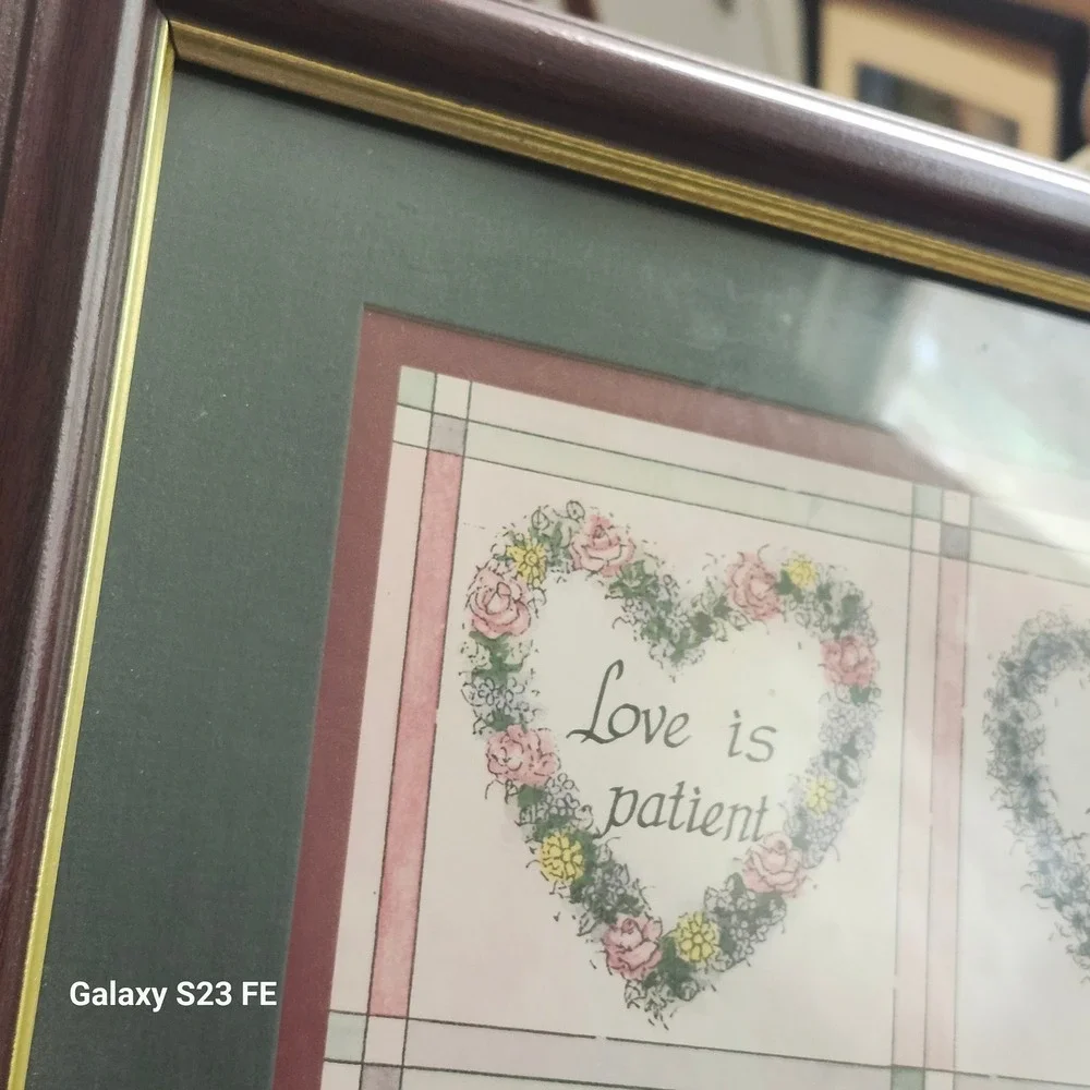 Home Interiors Framed Art Love Is Humphrey Burgundy Hunter Green Cherry Wood 90s
